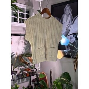 Happily Grey Kids Sweater Vest Beige Sleeveless Knit Pockets Cable Knit Casual